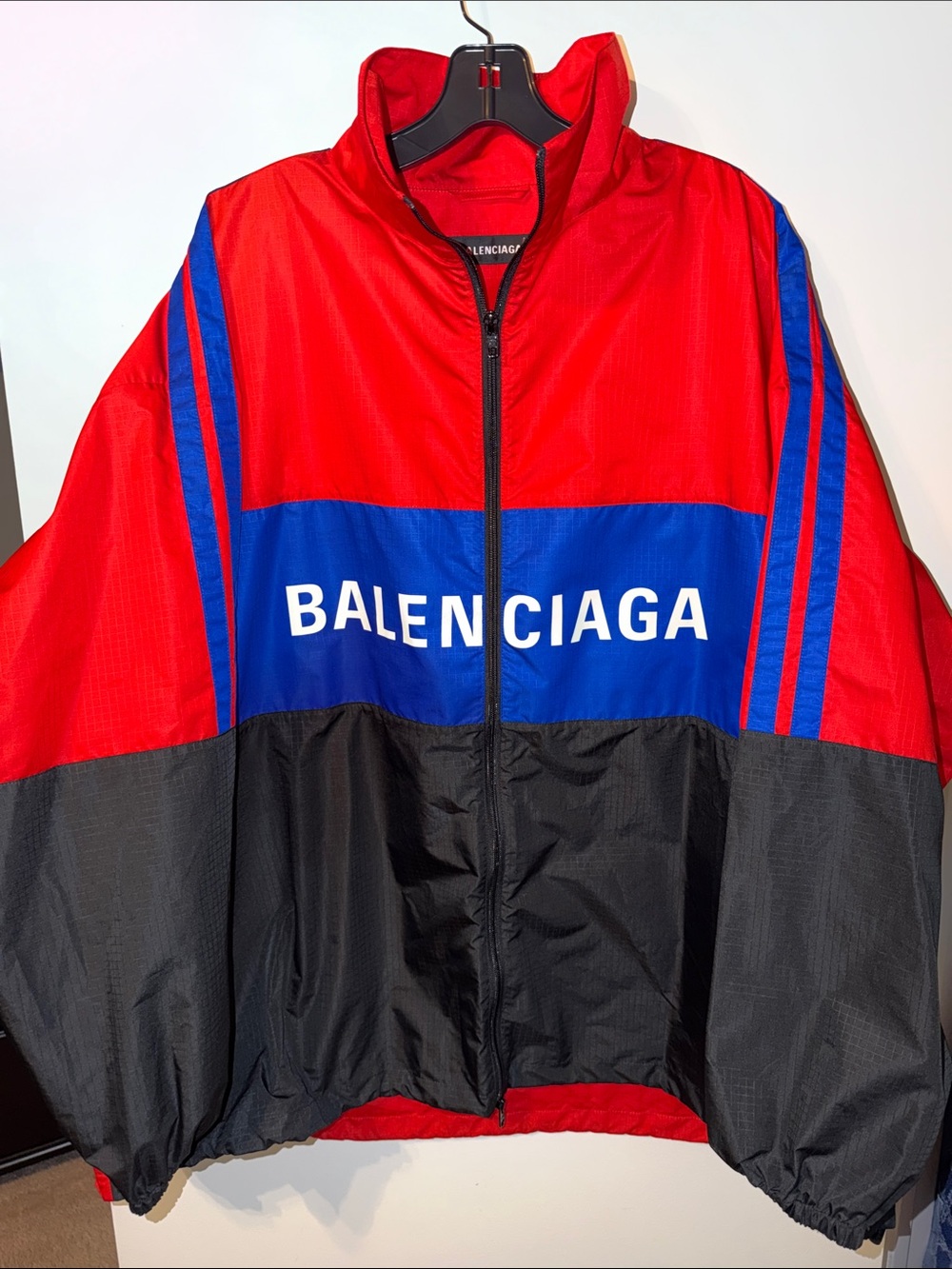 Balenciaga Red Blue Black Colorblock Windbreaker Jacket